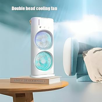 Active Style Rechargeable, Remote Control, 90° Rotatable, LED Lights, Double Head Mini Air Conditioner Fan Double Ended Mist Spray Fan (Pack Of 01) Portable Dual Ended Humidifying AC Air Cooler Lamp for Home, Office, Study & Travel