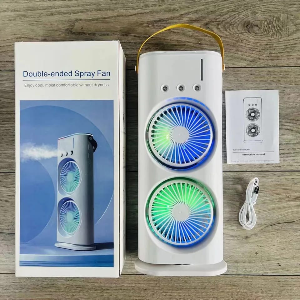 Active Style Rechargeable, Remote Control, 90° Rotatable, LED Lights, Double Head Mini Air Conditioner Fan Double Ended Mist Spray Fan (Pack Of 01) Portable Dual Ended Humidifying AC Air Cooler Lamp for Home, Office, Study & Travel
